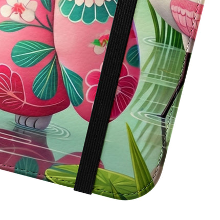 🦩🌸 Geisha Kitten Strolls Among the Spoonbills Flip Case – Serene Grace & Marshland Wonder