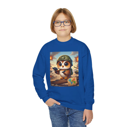 Owl on the Front Lines Youth Crewneck Sweatshirt – Courage, Wisdom & Quiet Strength