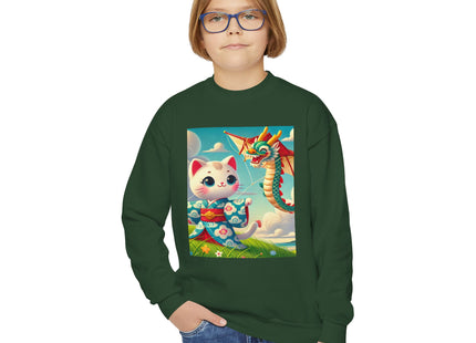 Geisha Kitten and the Dragon Kite Youth Crewneck Sweatshirt