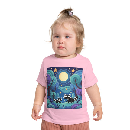 Enchanted Nighttime Raccoons Baby T-Shirt – A Magical Forest Adventure