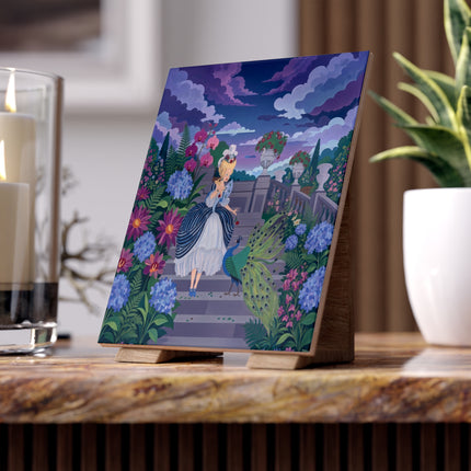 🦚🌸 The Peacock Garden Terrace Ceramic Tile – Art Deco Floral Elegance