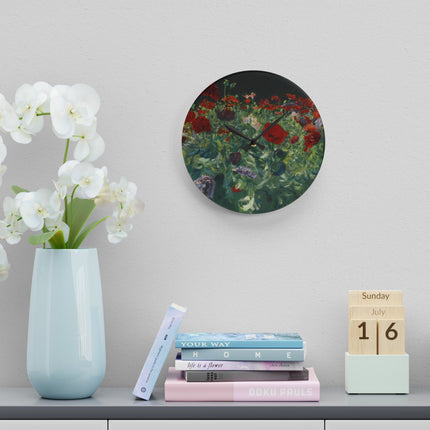 Poppies (A Study of Poppies for Carnation, Lily, Lily, Rose) by John Singer Sargent Acrylic Wall Clock, Round and Square