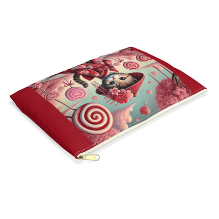 Whimsical Geisha Kitten in a Valentine Garden Accessory Pouch
