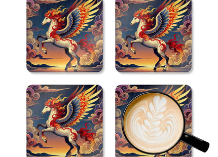 Flame-Winged Horse at Sunset Corkwood Coaster Set