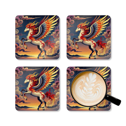 Flame-Winged Horse at Sunset Corkwood Coaster Set