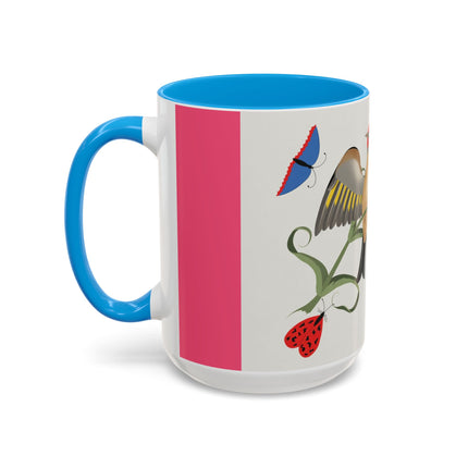 Goldfinch & Pink Flowers Colorful Mugs – Vibrant Spring & Bold Beauty
