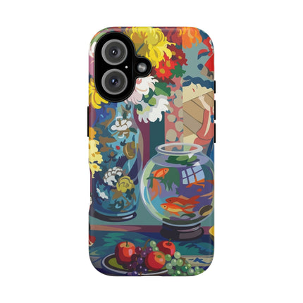 Floral Fishbowl Still Life Phone Case – Vibrant Harmony & Colorful Life