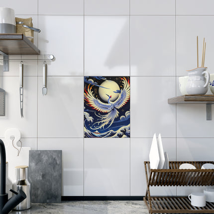 Majestic White Crane Ceramic Tile