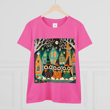 Night of the Trick-or-Treating Owlets Women's Midweight Cotton Tee
