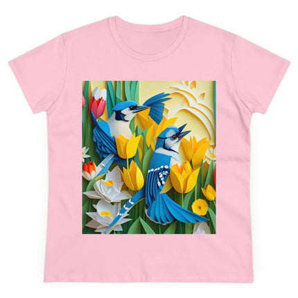 Blue Jays in a Spring Garden Women's Midweight Cotton Tee