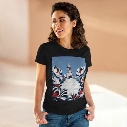 🖤🌸 The Black And Ivory Blossom Garden Cotton Tee – Art Deco Fashion Illustration