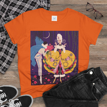 🌹🌙 The Queen Of The Midnight Roses Cotton Tee – Art Deco Garden Fantasy