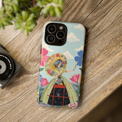 🌸🪞 The Floral Parasol Reflection Phone Case – Art Deco Garden Fantasy