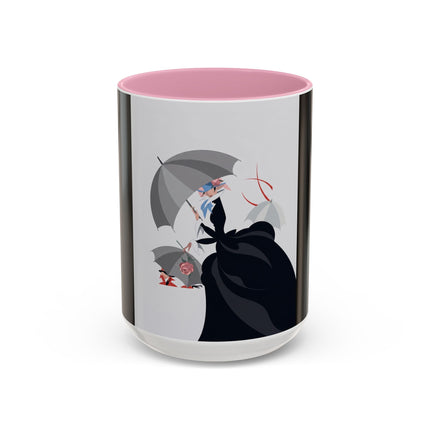 The Lady of Silver Umbrellas Colorful Mug (11oz, 15oz) – Art Deco Mystery, Elegant Fashion & Silver Dreamscape