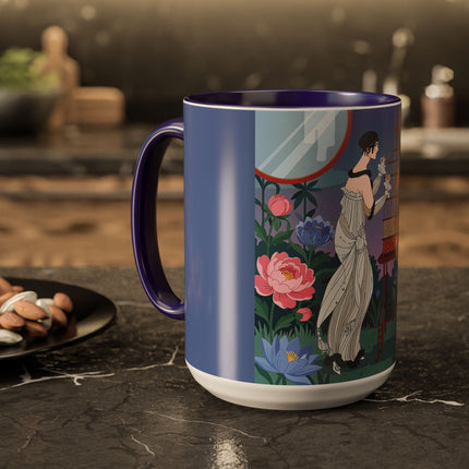 Whispers to the Golden Songbird Colorful Mugs – Art Deco Garden Elegance