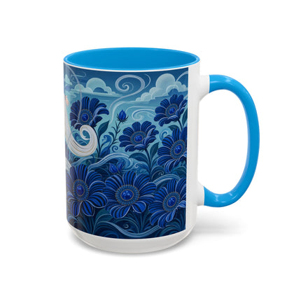 💙🌸 The Sapphire Wind Dancer Colorful Mug – Art Deco Floral Fantasy