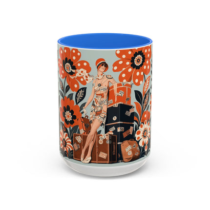 🧳🌼 The Grand Floral Voyage Colorful Mug – Art Deco Travel Elegance