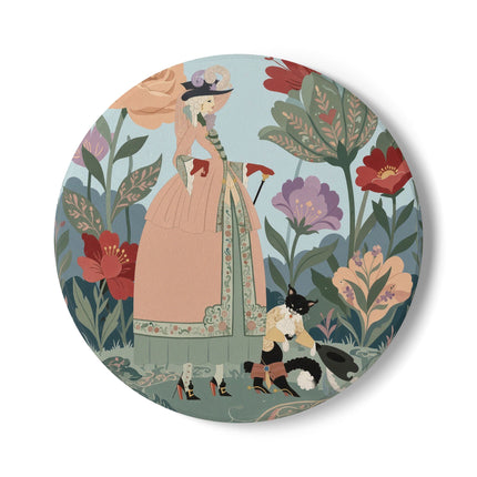 🌹🐩 The Garden Of Little Gentlemen Ceramic Coaster – Art Deco Floral Whimsy