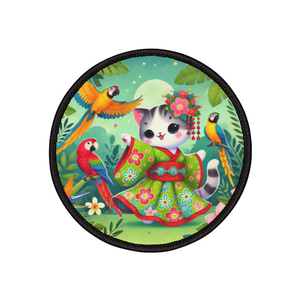 Parrot Dance of the Geisha Kitten Iron-On Patches