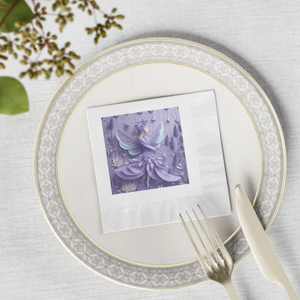 Lavender Fairy White Coined Napkins