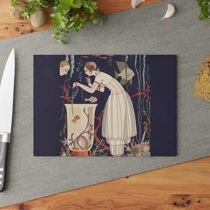 The Dazzling Little Fish by George Barbier Glass Cutting Board