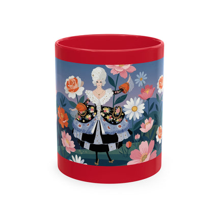 🌸🎭 The Lady Of The Floral Masquerade Garden Ceramic Mug – Art Deco Fashion Whimsy
