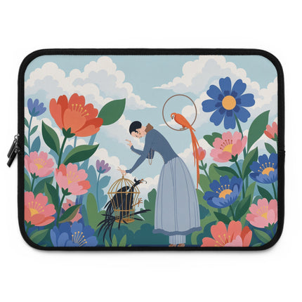 🌺🦜 The Lady Of The Garden Aviary Laptop Sleeve – Art Deco Floral Whimsy