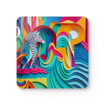 Surfing Zebra Cork Corkwood Coaster Set