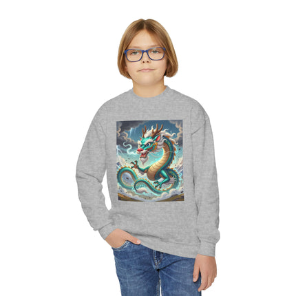 Tibetan Dragon in Battle Youth Crewneck Sweatshirt – Power, Motion & Mythic Adventure