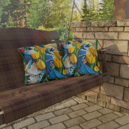 Blue Jays in a Spring Garden Outdoor Pillows