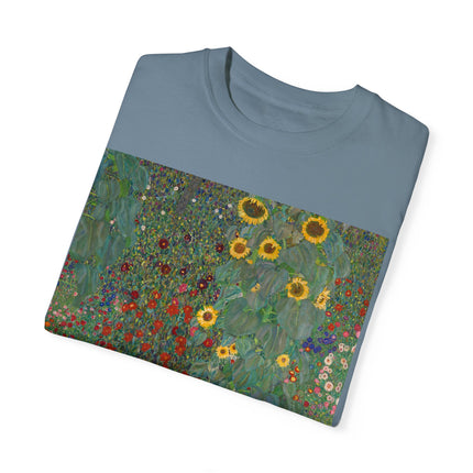 Farm Garden with Sunflowers by Gustav Klimt Unisex Garment-Dyed T-shirt