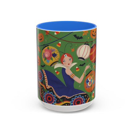 🏮🎃 The Lady Of Halloween Lanterns Colorful Mug – Colorful Art Deco Halloween Charm