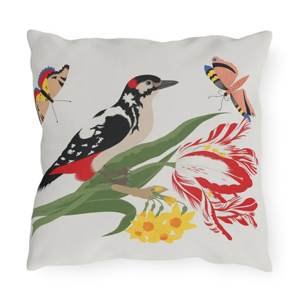 Woodpecker & Tulip Outdoor Pillows – Vibrant Spring & Bold Beauty