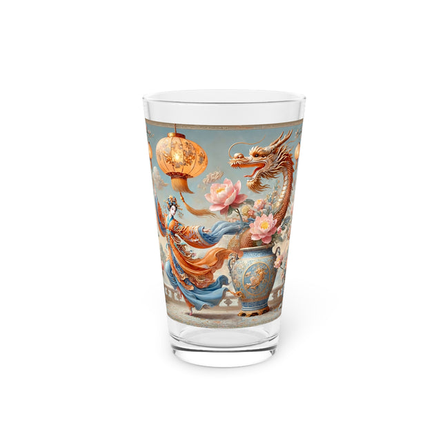 Golden Dragon & Lantern Lady Pint Glass – Imperial Dragon & Elegant Harmony