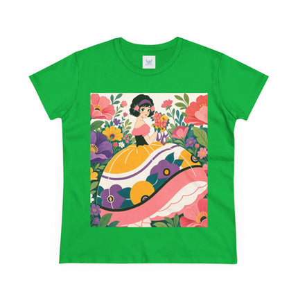 🌸💜 The Girl With The Flower Bouquet Cotton Tee – Art Deco Floral Whimsy