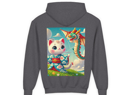 Geisha Kitten and the Dragon Kite Youth Heavy Blend Hooded Sweatshirt