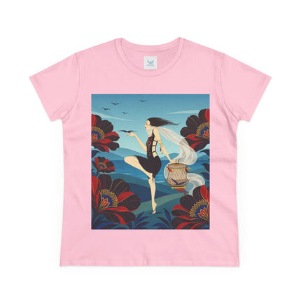 🌊🌺 The Lady Of The Wild Wind Cotton Tee – Art Deco Coastal Fantasy
