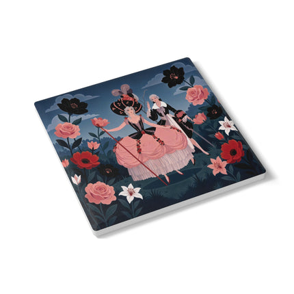 🌹🎭 The Rose Masquerade Promenade Ceramic Coaster – Art Deco Floral Elegance