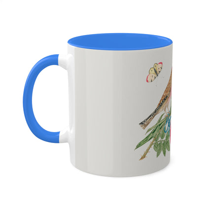 Pair of Brown Birds on Bouquet with Tulip, Rose, Snapdragons, and Butterflies by Anonymous Colorful Mugs, 11oz