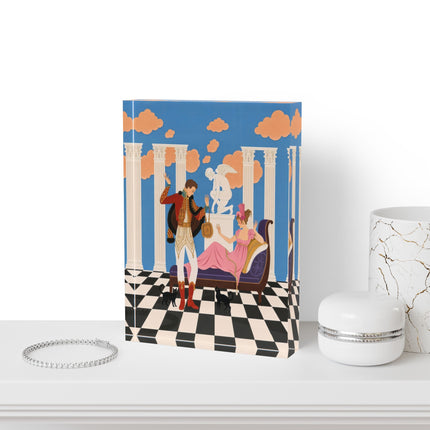 🎭🐈 The Masquerade Of The Black Cats Acrylic Art Block – Art Deco Neoclassical Whimsy