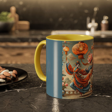 Golden Dragon & Lantern Lady Colorful Mug – Imperial Dragon & Elegant Harmony