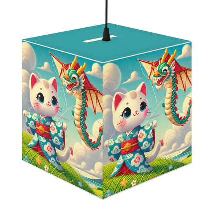 🪁🐉 Geisha Kitten and the Dragon Kite Light Cube Lamp – Joyful Flight & Dragon Spirit