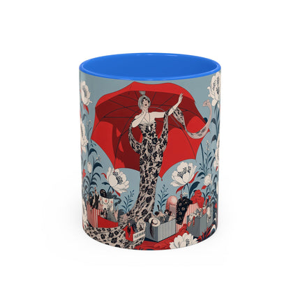 ❤️🌺 The Scarlet Parasol Spectacle Colorful Mug – Art Deco Fashion Elegance