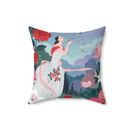 🌹💌 The Garden Of Blown Kisses Square Pillow – Art Deco Floral Romance