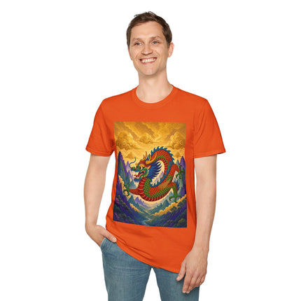 🐉🌄 The Golden Sky Dragon Softstyle T-Shirt – Mystical Mountain Fantasy