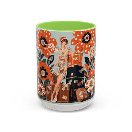 🧳🌼 The Grand Floral Voyage Colorful Mug – Art Deco Travel Elegance