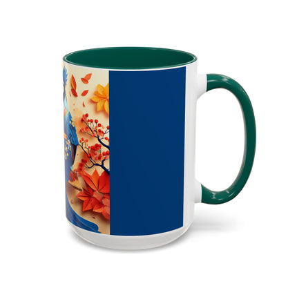 Blue Jay at an Autumn Tea Ceremony Colorful Mugs (11oz, 15oz)