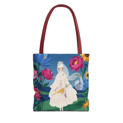 🌸👑 The Lady Of The Enchanted Flower Crown Tote Bag – Art Deco Garden Fantasy