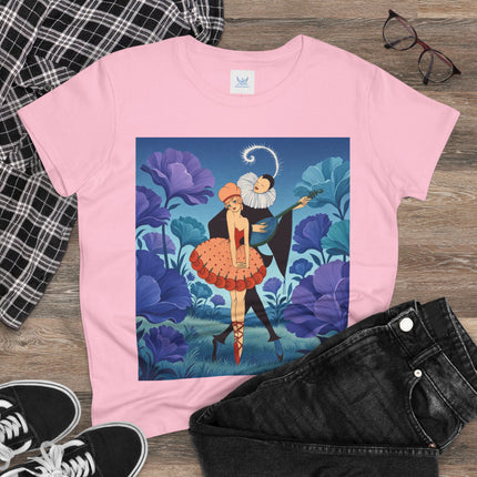 🎭🌺 The Garden Duet Cotton Tee – Art Deco Musical Whimsy