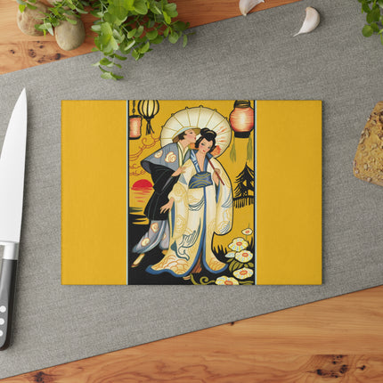 Golden Embrace Glass Cutting Board